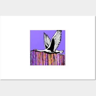 Flight of the Egret Purple Posters and Art